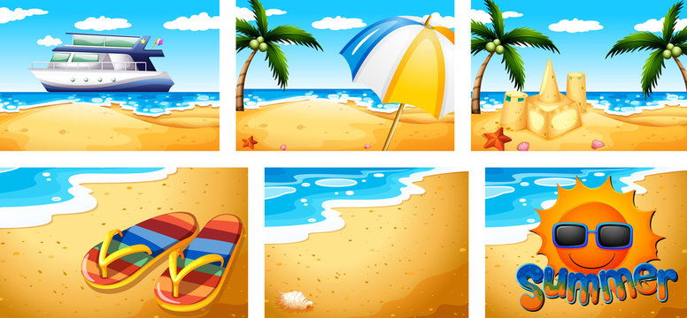 Set of summer beach scenes