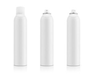 Blank white aluminum spray bottle for health care product design mock-up isolated on white...