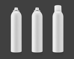 Blank white aluminum spray bottle for health care product design mock-up isolated on gray background