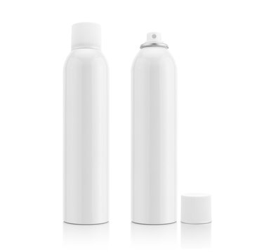 Blank white aluminum spray bottle for health care product design mock-up isolated on white background