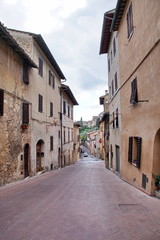 Street in historical center of San Gimignano, Italy
