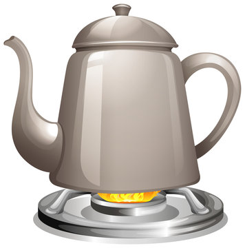 silver teapot on stove with fire clip art preview