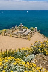 tomb of Chateaubriand, famous French writer, located on the islet of Grand Bé, in Saint-Malo,...