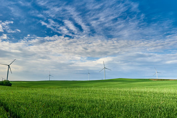 Fototapeta na wymiar Wind turbine in the field. Wind power energy concept