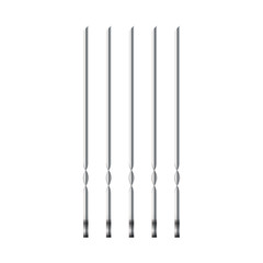 Metal skewers set of four pieces of top view, realistic vector illustration, objects isolated on white, kitchen utensils for the barbecue and kebab.