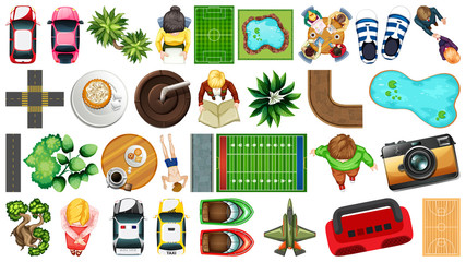 Set of aerial element park decorations isolated