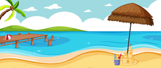 Fototapeta na wymiar Blank landscape in nature beach scene with some beach icons and blank sky