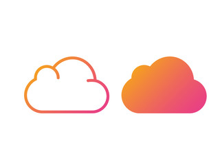 Gradient orange to pink vector colorful cloud thin line icon