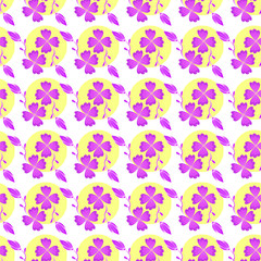 flowers with yellow circles purple seamless repeat pattern