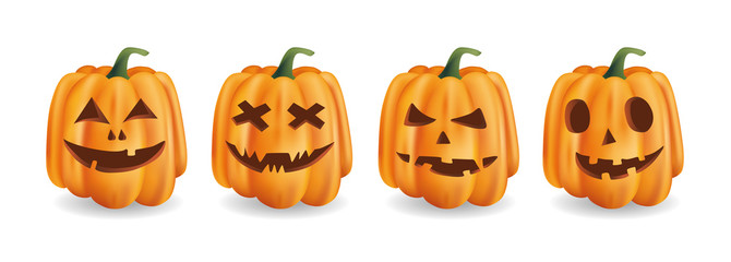 Halloween pumpkins set vector illustrations.
