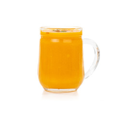Fresh mango fruit juice on white background