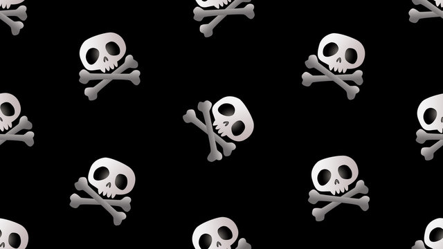 Skeleton and skull seamless cartoon on black background , illustration concept