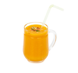Fresh mango fruit juice on white background