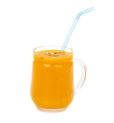 Fresh mango fruit juice on white background
