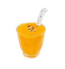 Fresh mango fruit juice on white background