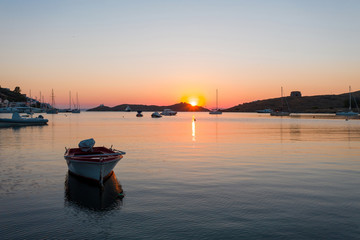 Fototapeta premium Kea Tzia island, Cyclades, Greece. Vourkari marina at sunset.