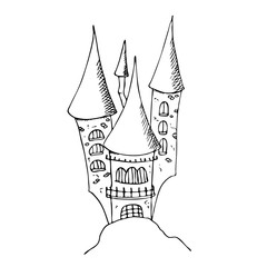 Castle. Vector illustration for a fun Halloween holiday.Decorative element for a party. Isolated object on a white background in the style of doodles.Clipart for postcards, invitations, and textiles.