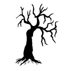 Dry silhouette tree. Vector illustration Isolated object on white background in Doodle style.Clipart for postcard, invitation, textiles.