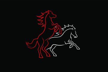 Mustang Horses rearing up Line Art vector