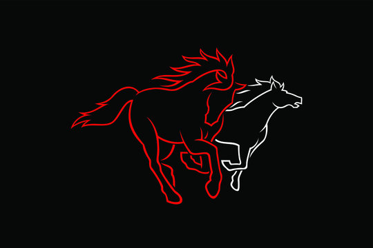 Mustang Horses racing Line Art vector