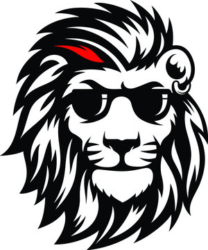 Head of Lion Cool Looking with sunglasses