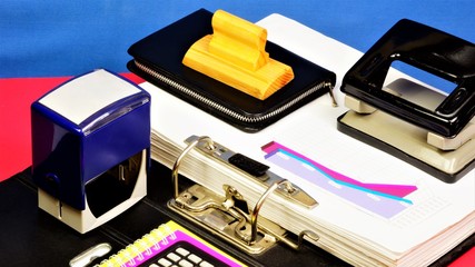 Accounting stationery for office work. Consumables used for correspondence and information...