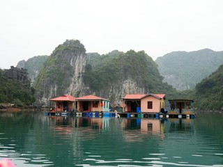 Fototapeta na wymiar Vietnam, Quang Ninh Area, Halong Bay or Ha Long Bay Unesco World Heritage Site, Vung Vieng Fishing Floating Village