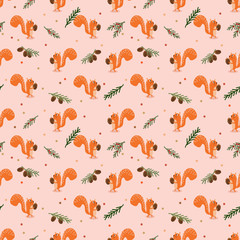 Cute squirrel and autumn seamless pattern. © misspin