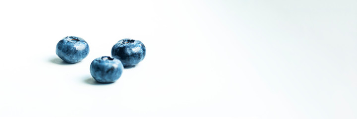 Group of blueberry berry isolated on white background. Selective focus. Copy space.