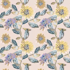 Rolgordijnen Dahlia flowers seamless pattern, watercolor illustration. © Stefan Grau