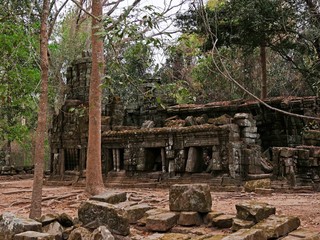 Fototapeta na wymiar Ruins at Ta Prohm Temple, Siem Reap Province, Angkor's Temple Complex Site listed as World Heritage by Unesco in 1192, built in 1186 by King Jayavarman VII, Cambodia