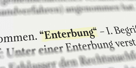 Enterbung im Buch mit Textmarker markiert