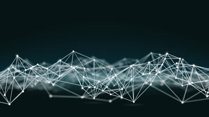 Abstract futuristic low poly technology background, geometry triangles with connected dots and lines. Virtual 3D illustration of network structure.