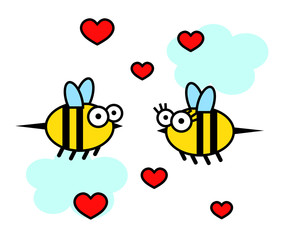 Cheerful bees on a white background. Cartoon. Vector illustration.