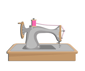 A sewing machine on a light background. Cartoon. Vector illustration.