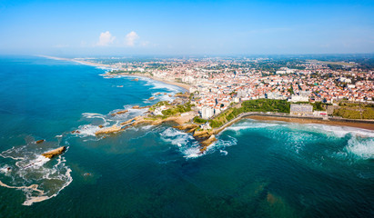 Biarritz aerial panoramic view, France - obrazy, fototapety, plakaty
