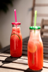 Refreshing watermelon smoothie. Illuminated with natural light