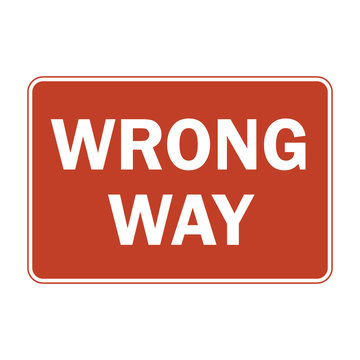 Wrong way road sign. Vector illustration of red and white regulatory traffic signs with inscription "Wrong Way" isolated on white background. Driving against traffic.
