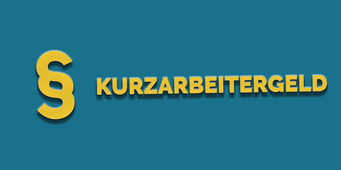 Kurzarbeitergeld in gelber Schrift auf blauem Hintergrund