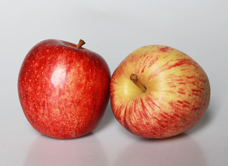 Two red and yellow apples on a white background