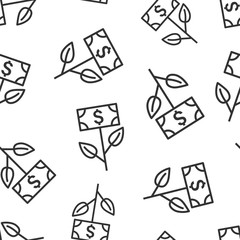 Growth profit icon in flat style. Flower with money vector illustration on white isolated background. Increase seamless pattern business concept.