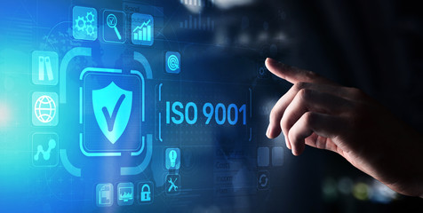 Fototapeta na wymiar ISO 9001 Standards quality control business technology concept on virtual screen.