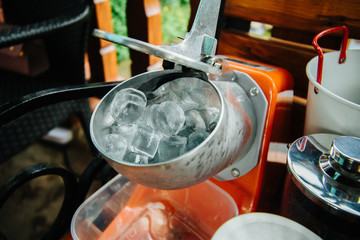 ice cubes in an ice crusher
