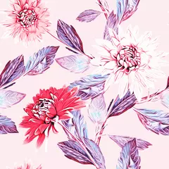 Meubelstickers Dahlia flowers seamless pattern, watercolor illustration. © Stefan Grau