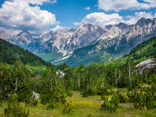 Fototapeta na wymiar Green Mountains. Albania is one of the most mountainous countries in the world. Aerial view.