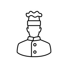 male chef thin icon isolated on white background, simple line icon for your work.