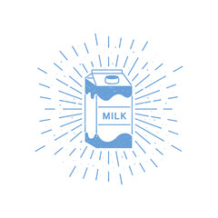 A carton of milk with sun rays grunge vintage vector illustration