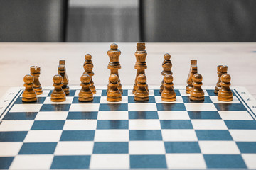 black and white chessboard with chessmen (game)