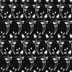 seamless pattern, silhouette of a rose in monochrome color, a vegetative ornament for wall-paper and fabric, for registration of cards, banners