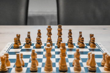 black and white chessboard with chessmen (game)